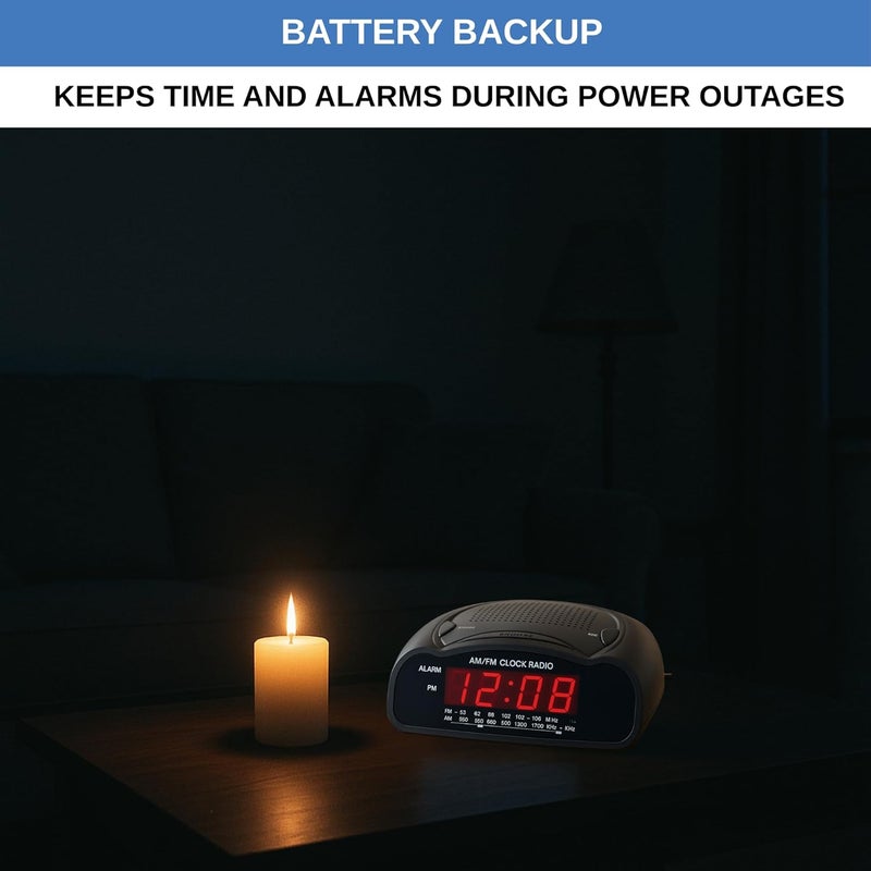 Ken-Tech Digital Alarm Clock | AM/FM Clock Radio with Red LED Display, Loud Alarm for Heavy Sleepers | Desk or Bedside Clock - Image 5